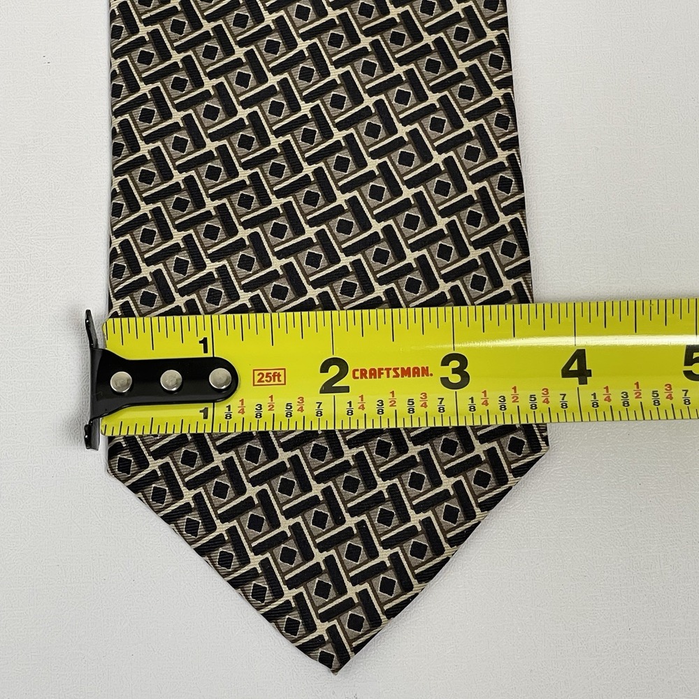 Brooks Brothers Black Brown Necktie Tie Silk Geometric USA Squares Diamonds - Picture 4 of 5